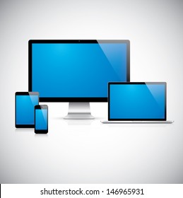 Realistic tablet, laptop, smartphone and display set vector eps10