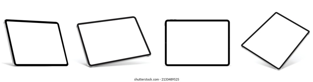 Realistic tablet mockup and blank screen  tablet vector isolated white background  tablet different angles views  Vector illustration