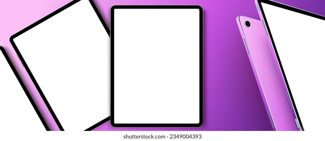 Realistic tablet mockup with blank screen top view. Isolated vector illustration