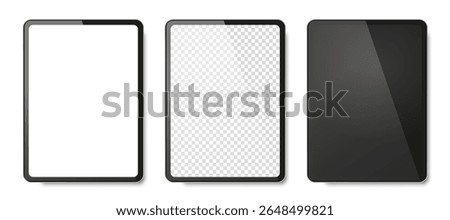 realistic tablet mockup with three blank screens in white, black and transparent