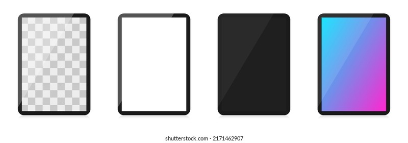 Realistic tablet mockup. Transparent and blank screens. Vector illustration