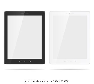 Realistic tablet pc black and white computers with blank screen isolated on white background