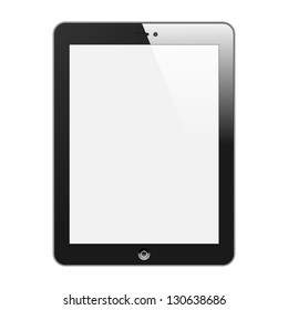 Realistic Tablet PC With Blank Screen. Vertical, Black. Isolated On White Background. Vector Illustration
