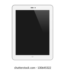 Realistic Tablet PC With Blank Screen. Vertical, White. Isolated On White Background. Vector Illustration