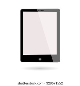 Realistic Tablet PC With Blank Screen. Vertical, Black. Isolated On White Background. Vector Illustration