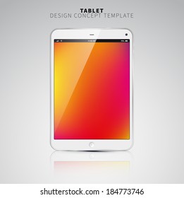 Realistic Tablet PC With color Screen. Vertical, White. On colorful Background. Vector Illustration
