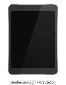 Realistic tablet pc computer with black screen isolated on white background. Vector eps10 illustration.