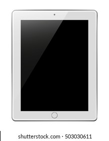 Realistic tablet pc computer with black screen isolated on white background. Vector illustration. Eps10.