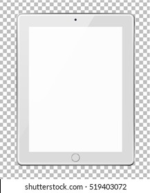 Realistic tablet pc computer with blank screen on transparent background. Vector eps10 illustration.