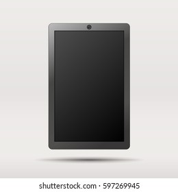 Realistic tablet pc computer with blank screen on white background. Vector eps10 illustration.