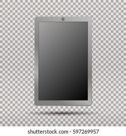 Realistic tablet pc computer with blank screen on transparent background. Vector eps10 illustration.