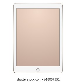 Realistic tablet pc computer with blank screen isolated on white background. Tablet in modern style Gold color with blank touch screen isolated on white background. 