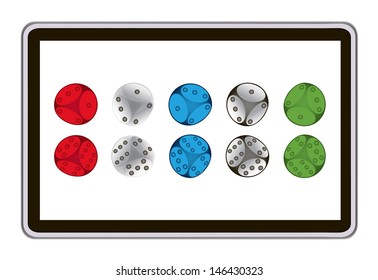 realistic tablet pc computer with dice. eps10 mesh vector illustration 