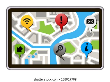 realistic tablet pc computer with map. eps10 mesh vector illustration