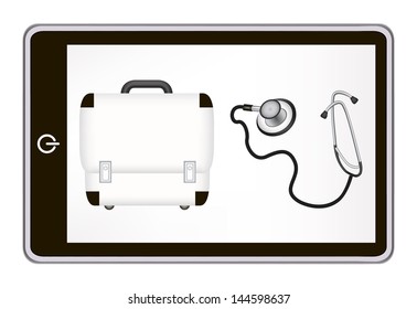 realistic tablet pc computer with medicine illustration. eps10 mesh vector illustration