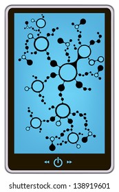realistic tablet pc computer with molecule background. eps10 mesh vector illustration