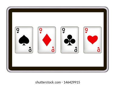 realistic tablet pc computer with playing cards. eps10 mesh vector illustration 