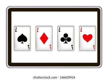 realistic tablet pc computer with playing cards. eps10 mesh vector illustration 