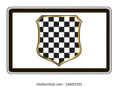 realistic tablet pc computer with shield checkered. eps10 mesh vector illustration 