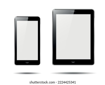 Realistic tablet pc mock up with blank screen. tablet and realistic smartphone mockup isolated on white background. tablet different angles views. Vector illustration