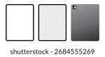 Realistic tablet pc mockup design with blank screen in front and back angle. Vector illustration
