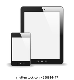 Realistic Tablet PC And Smart Phone With Blank Screen. Isolated On White Background. Vector Illustration