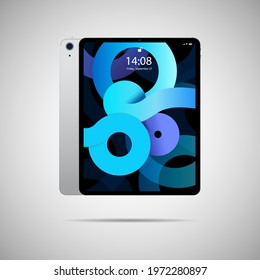 Realistic tablet PC. Vector illustration in trendy thin frame design with front and back side view. 