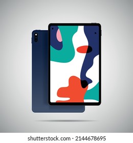 Realistic tablet PC. Vector illustration in trendy thin frame design with front and back side view. 