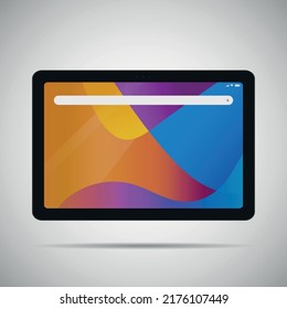 Realistic tablet PC. Vector illustration in trendy thin frame design with front side view. 