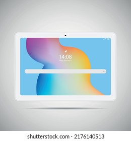 Realistic tablet PC. Vector illustration in trendy thin frame design with front side view. 