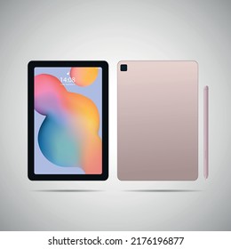 Realistic tablet PC. Vector illustration in trendy thin frame design with front and back side view. 