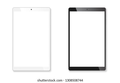 Realistic tablet portable pads set. Contemporary black and white mobile gadgets. Vector illustration