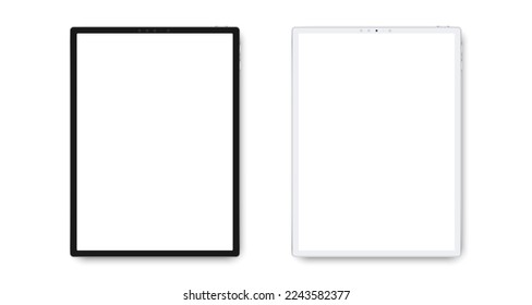 Comprimido realista con pantalla en blanco. Vista frontal Colección electrónica de gadgets en blanco y negro con sombra. Plantilla de mockup para su diseño. Ilustración del vector