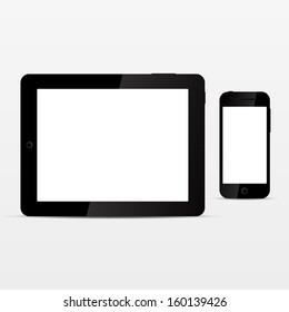 Realistic tablet and smart phone with empty white screen