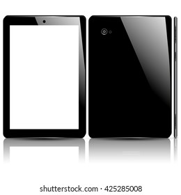 Realistic Tablet Smart Phone PC Isolated on Mirror Background. Front and Back View Isolated Vector. 3D Rendering