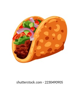 Realistic taco cartoon illustration. Delicious taco. Junk food, unhealthy diet concept
