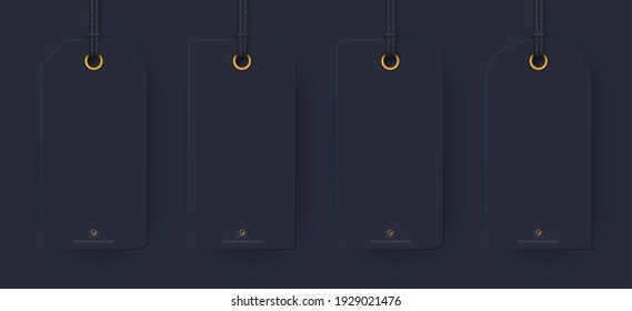 Realistic tag mockup: black tags labels for your design. isolated on light transparent background. Vector illustration EPS 10.	