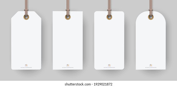 Realistic tag mockup: white tags labels for your design. isolated on light transparent background. Vector illustration EPS 10.	