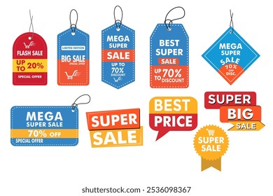 Realistic Tags discount labels set, discount price banner icon vector, promotional sales vector template set.