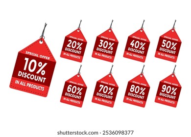 Realistic Tags discount labels set, discount price tags icon vector, promotional sales hanging tag vector template set.