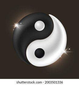 Símbolo realista de Taijitu Yin yang blanco y negro.