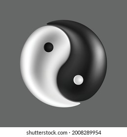 Símbolo realista de Taijitu Yin yang blanco y negro.