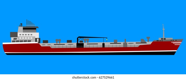 Realistic tanker. Side view. Cruise on the liner. Dear beautiful boat. Swimming by the sea on a ship