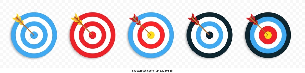 Realistic target and arrow icon. Goal achievement concept. Archery target with arrow illustration