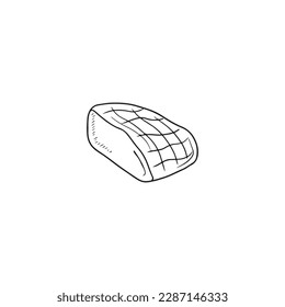 Realistic tasty ham, pork loin, pork neck, cooked meat isolated on white background. Hand drawn vector sketch illustration in doodle engraved vintage doodle style. Tasty, delicious food, sandwich .