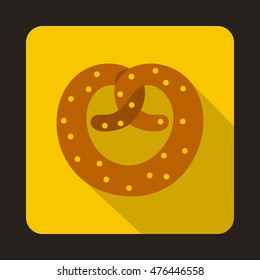 Realistic tasty pretzel icon in flat style isolated with long shadow