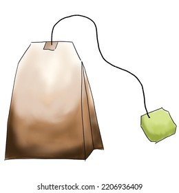 Realistic tea bag with paper label. Tea bags. Tea drink design. Tea bag. Design.