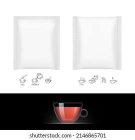 Realistic tea sachet mockup set. Front view. Vector illustration isolated on white background. Ready for your design. EPS10.	