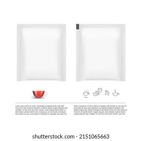 Realistic tea sachet mockup set. Front view. Vector illustration isolated on white background. Ready for your design. EPS10.	