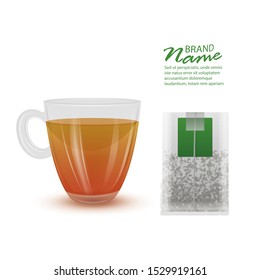 Realistic teaCup and tea bag isolated on white background, Vector EPS 10 format